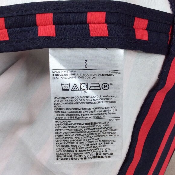 Gap Fit & Flare Dress Womens Size 2 Red Navy Blue Striped Short Sleeve V-Neck - Picture 10 of 10